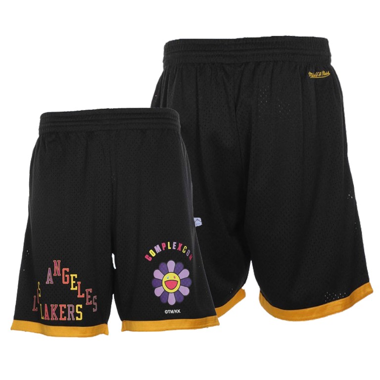 Men's Los Angeles Lakers Kyle Kuzma #0 NBA Takashi Murakami X ComplexCon Mutated Flower Hardwood Classics Black Basketball Shorts BTC0783HI